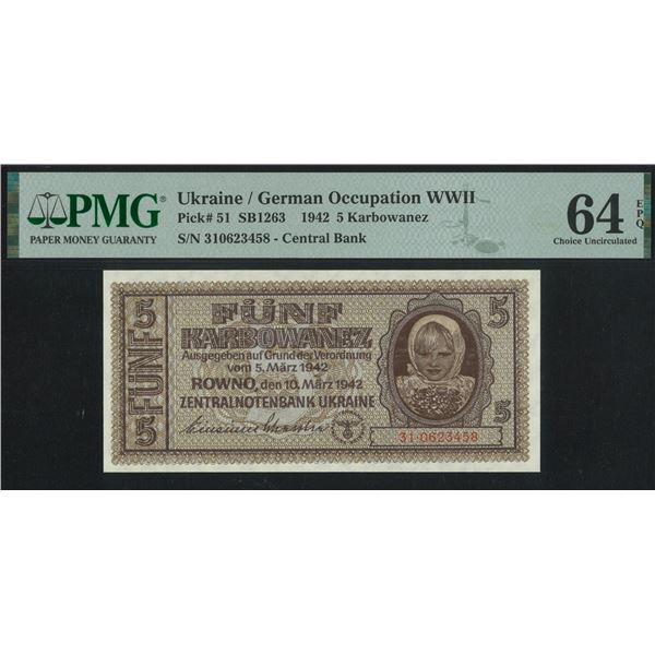 Ukraine, 1942, 5 Karbowanez, 310623458. PMG 64EPQ.