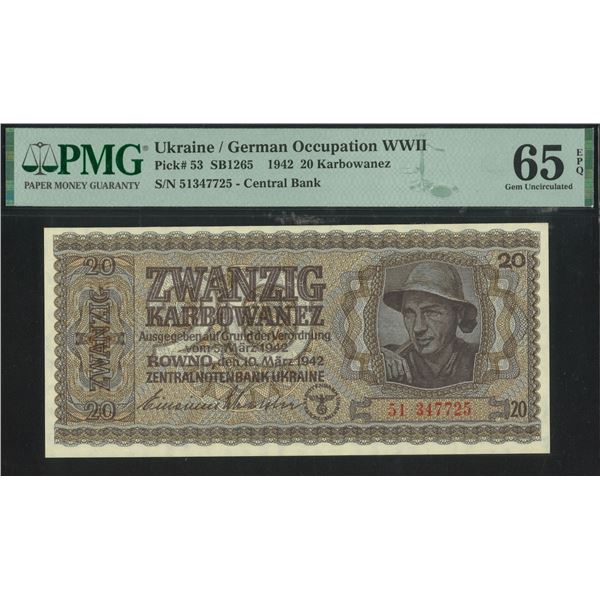 Ukraine, 1942, 20 Karbowanez, 51347725. PMG 65EPQ.