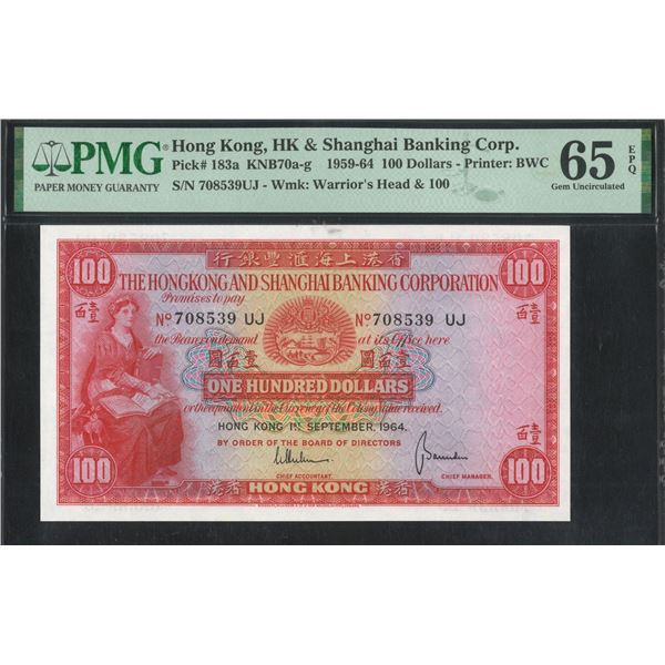 HK & Shanghai Banking Corp. 1964, $100, 708539UJ. PMG 65EPQ.