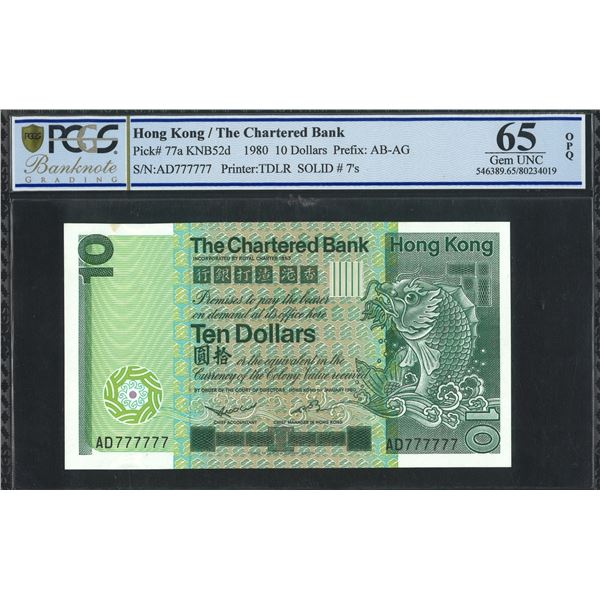 The Chartered Bank, 1980, $10, AD777777. PMG 65OPQ. Solid#7