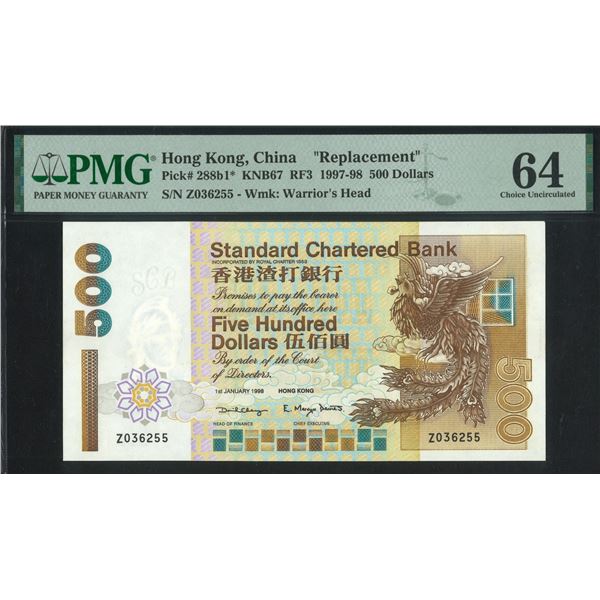 Standard Chartered Bank, 1998, $500, Z036255. PMG 64. Replacement.