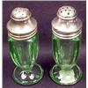 Image 1 : PAIR OF VINTAGE GREEN GLASS SALT AND PEPPER SHAKER