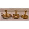 Image 1 : LOT OF 3 BRASS CANDLE HOLDERS - 2 HAVE SLIDERS ON 