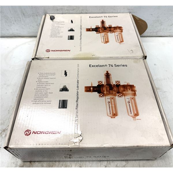(2) Norgren #BL74-601A Filter Regulator Lubricator, 3/4 PTF, Auto Drain, Aluminum Bowl, BL74 Series