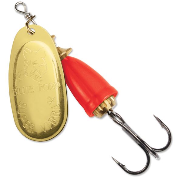 Blue Fox Vibrax Mid-Depth Spinner Gold Fluorescent Red 1/4oz Sku 60-30-213IC