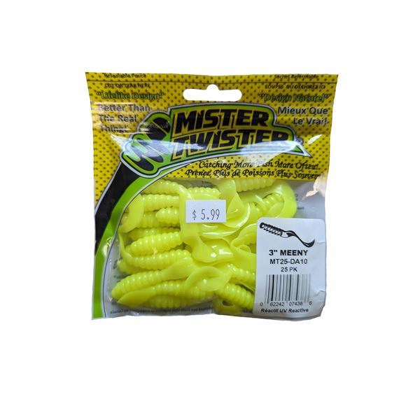Mister Twister 3" Meeny Opaque Chartreuse 25 Pack Sku MT25-DA10
