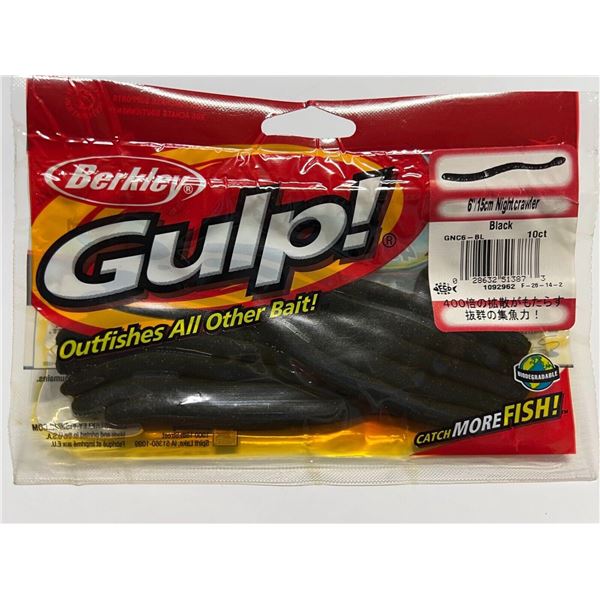 Berkley Gulp 6" Black Nightcrawlers (10 Count) Sku GNC6-BL