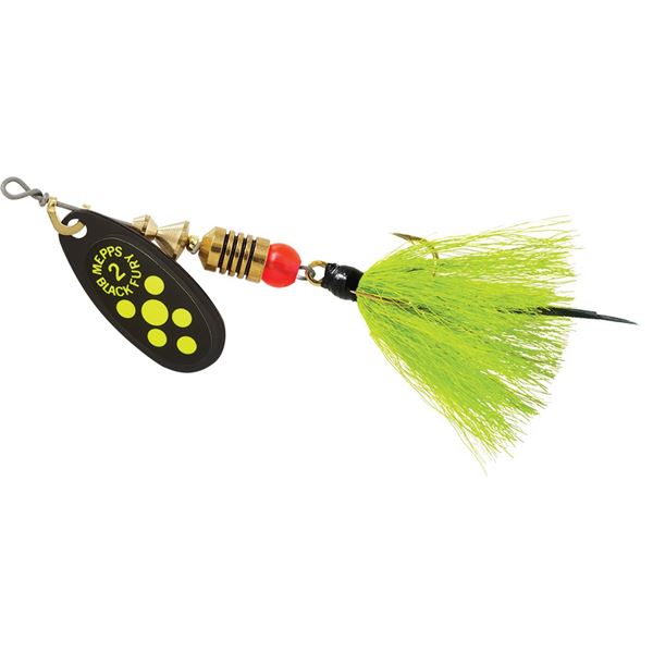 Mepps Black Fury Dressed Spinner Chartreuse Dot Size 2 (1/6oz) Sku BF2DCH