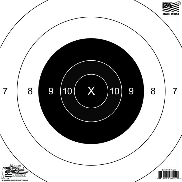 Proshot B-8 Bullseye Heavy Paper Target 12PK Sku B812PK