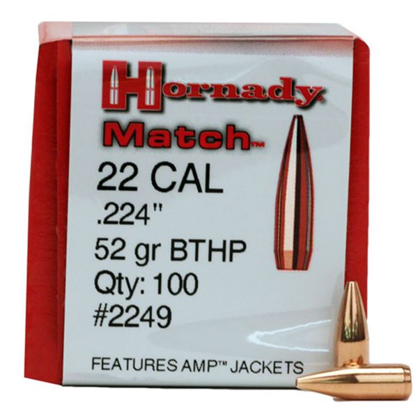 Hornady Match 22 Cal 52 Grain BTHP (100 Count) Sku 2249