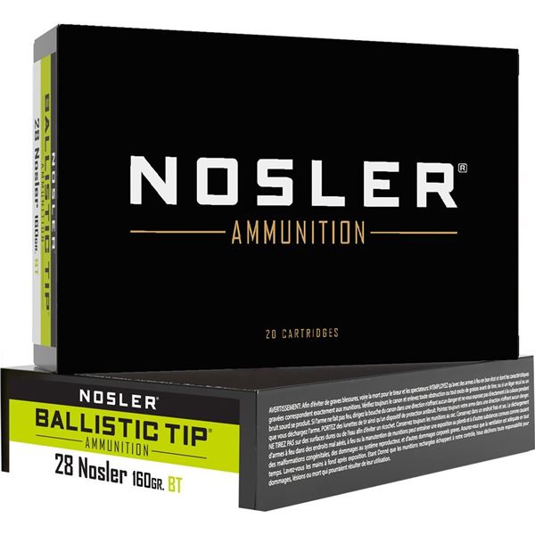 Nosler Ballistic Tip 28 Nosler 160 Grain BT (20 Rounds) Sku 43463