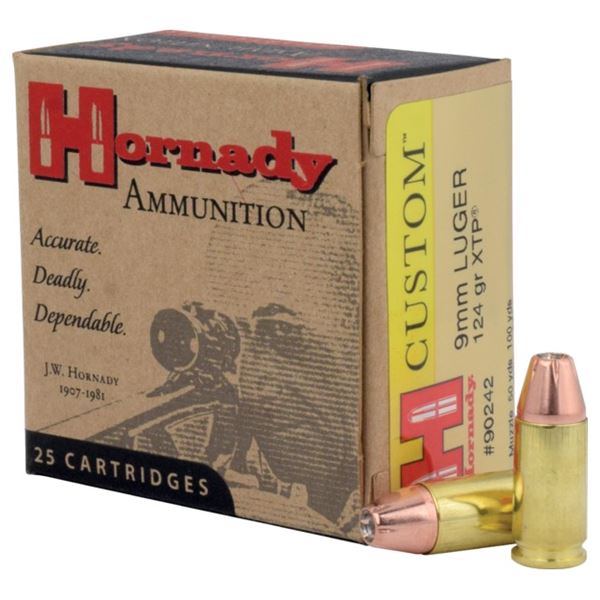 Hornady Custom 9mm Luger 124 Grain XTP (25 Count) Sku 90242