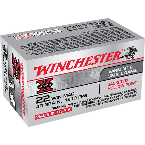 Winchester Super X 22 Win Mag 40 Grain 1910 FPS Sku X22MH