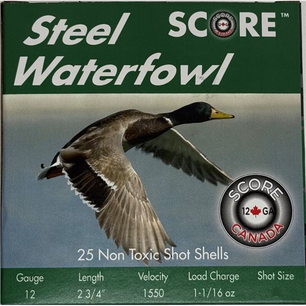 Score Steel Waterfowl 12GA 2 3/4" 1 1/16oz #3 (25 Rounds) Sku 12GA-STEEL03-25