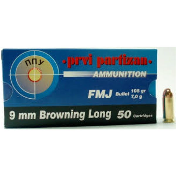 Prvi Partizan (PPU) Handgun 9mm Browning Long 108 Grain FMJ Sku