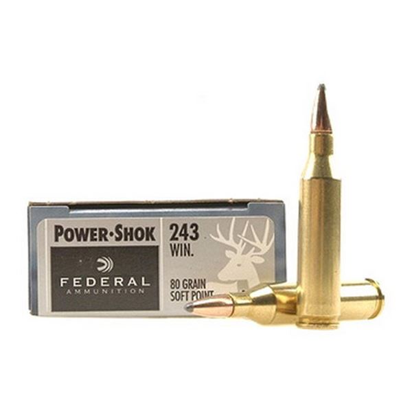 Federal Power-Shok  243 Win Soft Point  80 Grain (20 Rounds) Sku 243AS