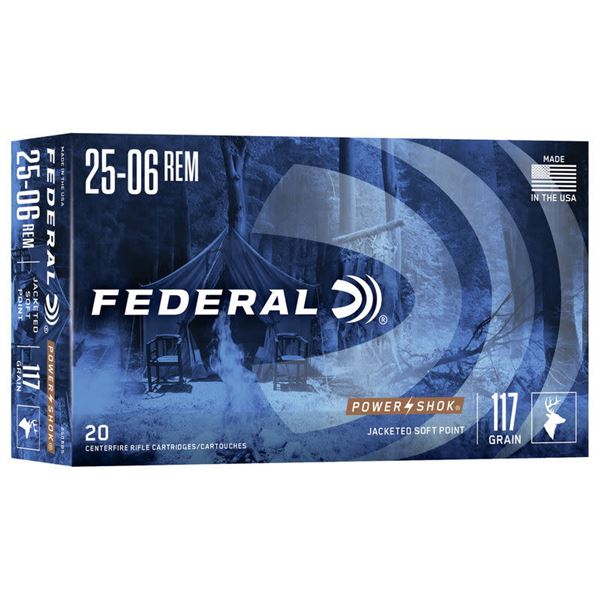 Federal Power-Shok 25-06 Rem Soft Point 117 Grain (20 Rounds) Sku 2506bs