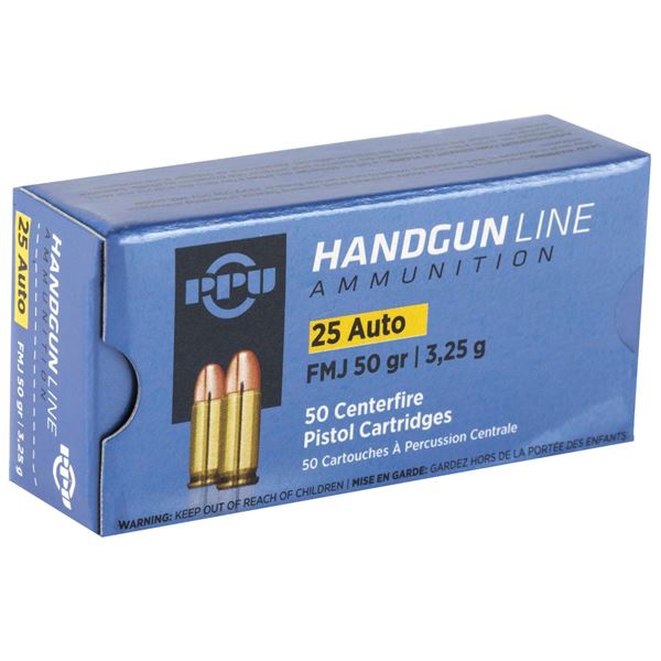 PPU Handgun Line 25 Auto FMJ 50 Grain (50 Cartridges) Sku PPH25