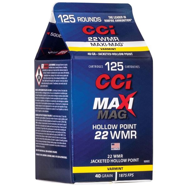 CCI 22 WMR Maxi-Mag HP 40 Grain (125 Rounds) Sku 920CC