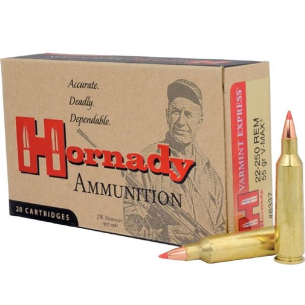 Hornady Varmint Express 22-250 Rem 55 Grain V-Max (20 Rounds) Sku 8337