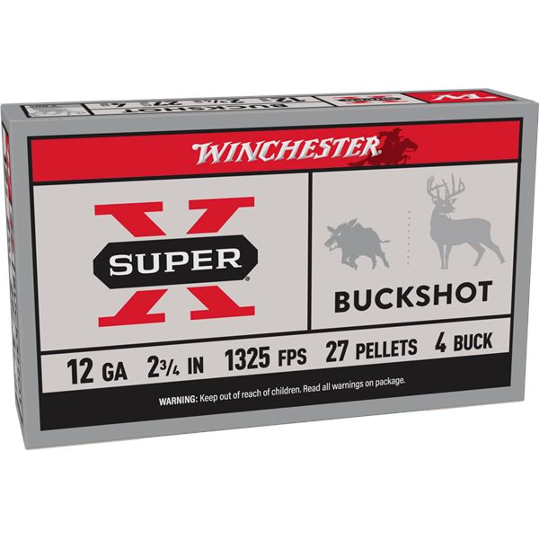 Winchester Super X 12GA 2 3/4" #4 Buck 27 Pellet (5 Rounds) Sku XB124