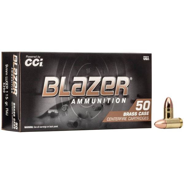 CCI Blazer Brass 9mm Luger Full Metal Jacket 115 Grains (50 Rounds) Sku 5200
