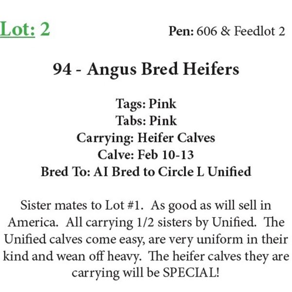 94 Bred Heifers Base Weight: 1050