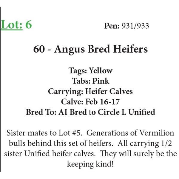 60 Bred Heifers Base Weight: 1050