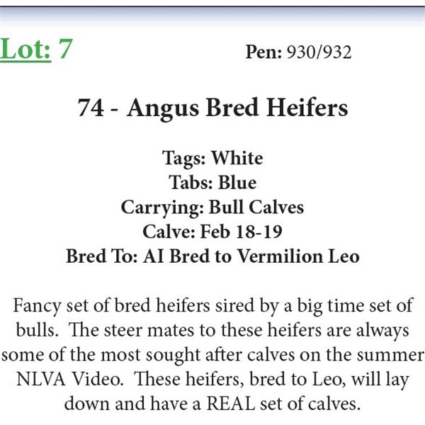 74 Bred Heifers Base Weight: 1050