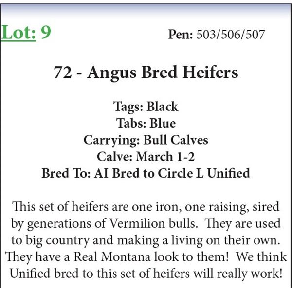 72 Bred Heifers Base Weight: 1050
