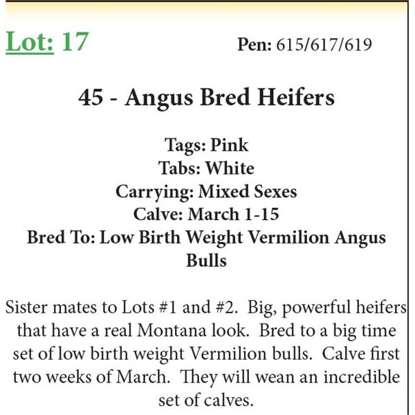 45 Bred Heifers Base Weight: 1050