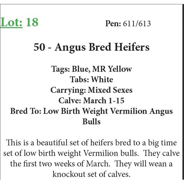 50 Bred Heifers Base Weight: 1050
