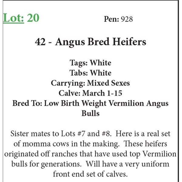 42 Bred Heifers Base Weight: 1050