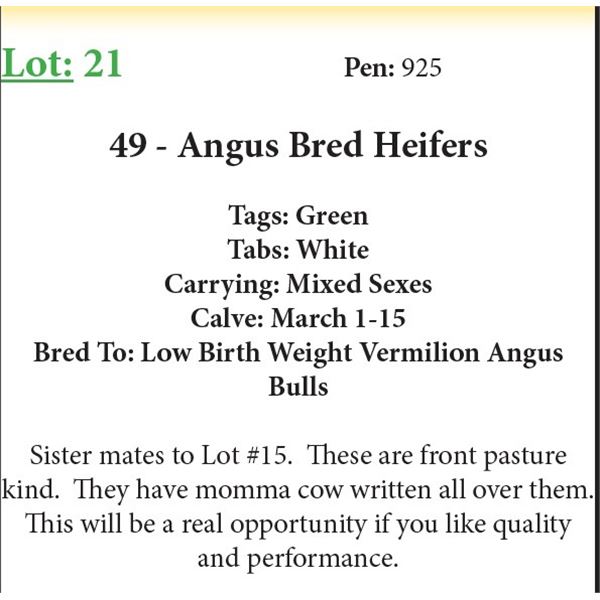 49 Bred Heifers Base Weight: 1050