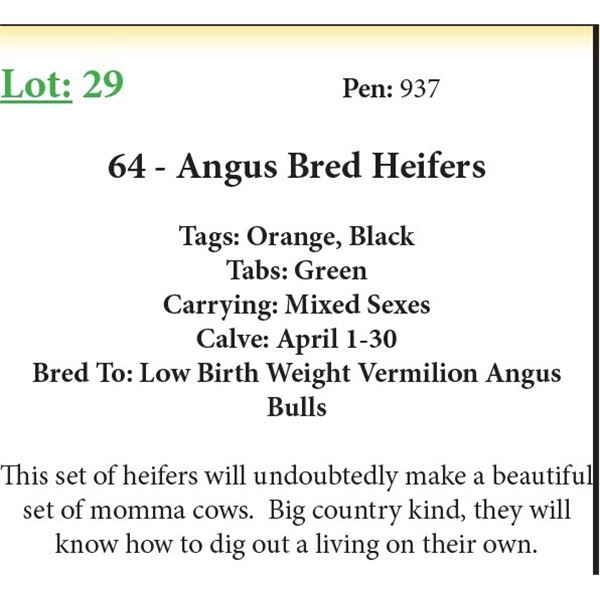64 Bred Heifers Base Weight: 1050