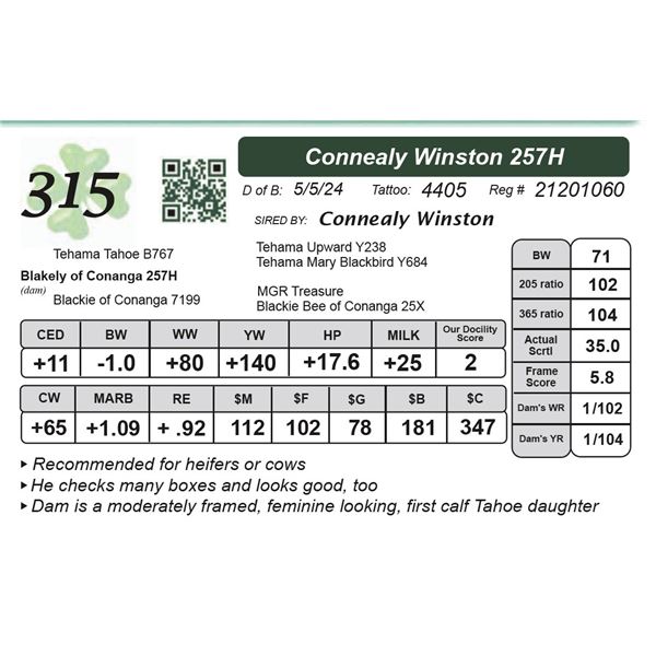 Connealy Winston 257H