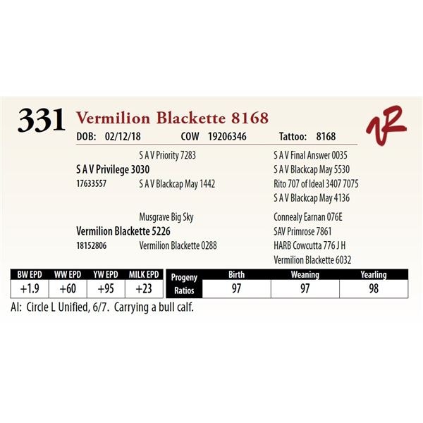 VERMILION BLACKETTE 8168