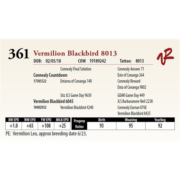 VERMILION BLACKBIRD 8013