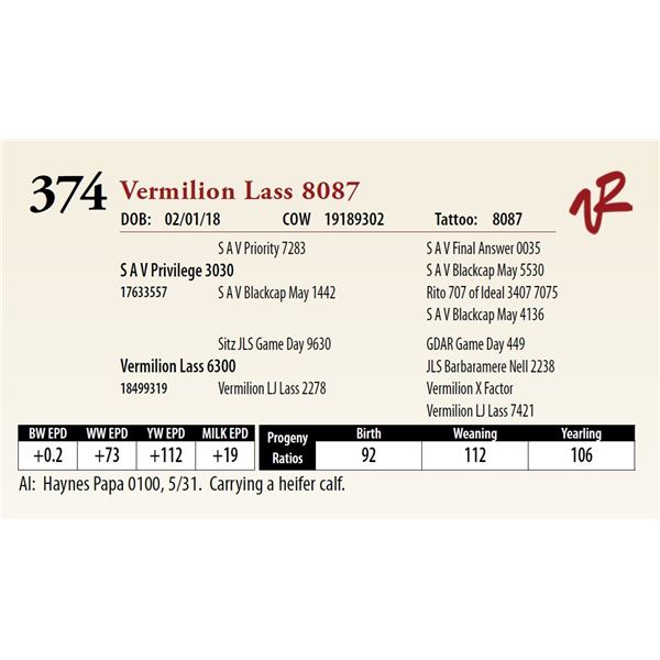 VERMILION LASS 8087