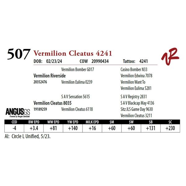 VERMILION CLEATUS 4241