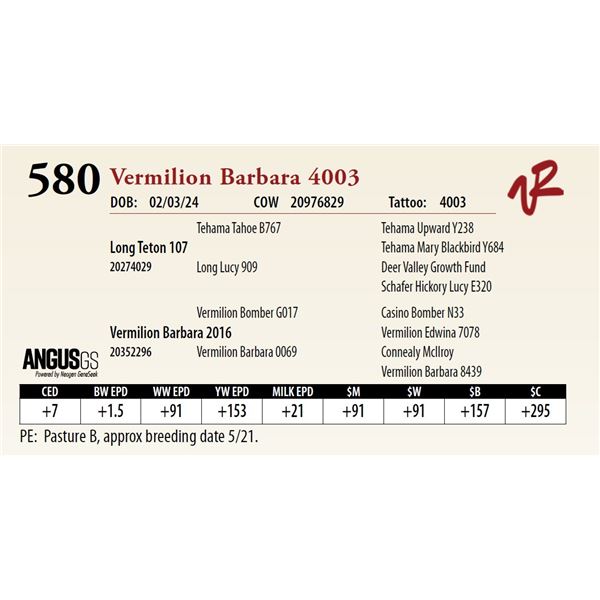 VERMILION BARBARA 4003