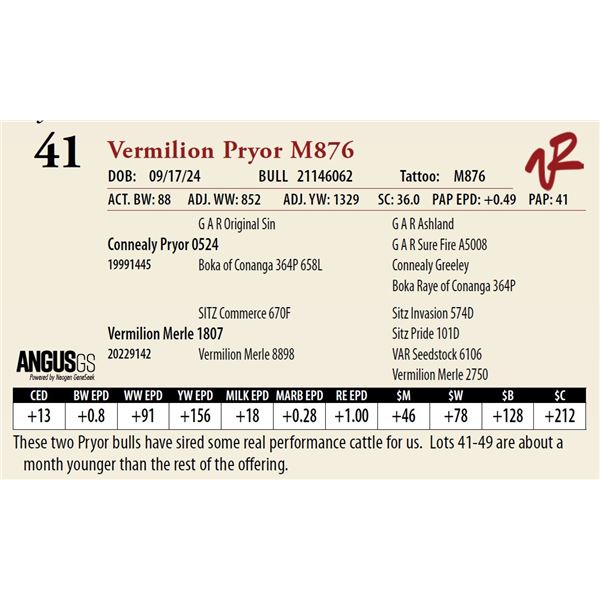 VERMILION PRYOR M876