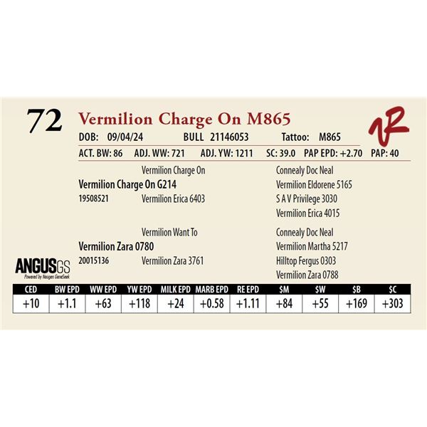 VERMILION CHARGE ON M865