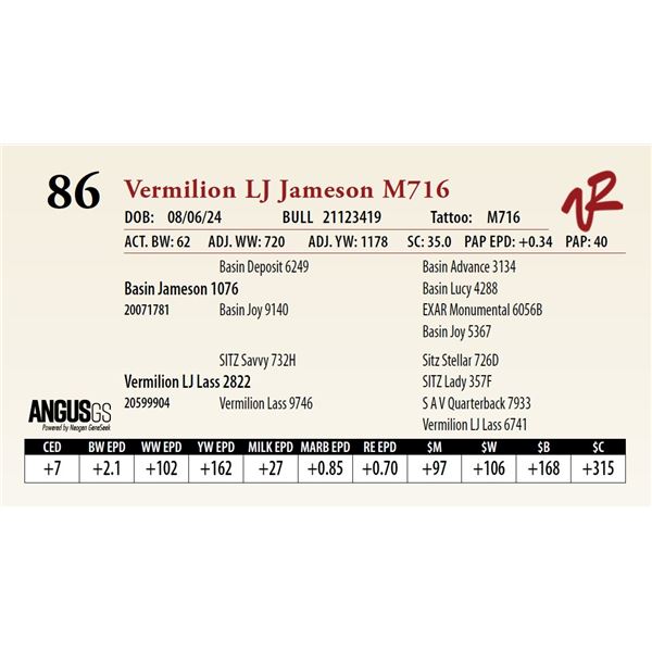 VERMILION LJ JAMESON M716