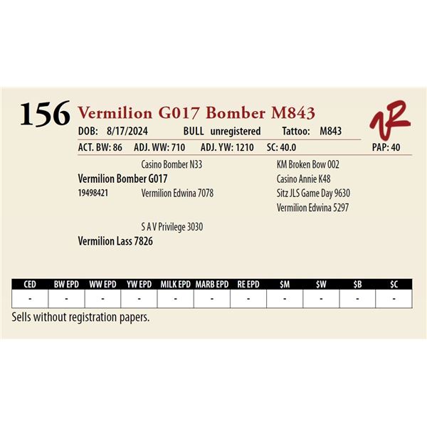 VERMILION G017 BOMBER M843