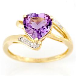 2.15Ct Heart Pink Amethyst & Diamond 9K Gold Ring (JEW-9083X) (JEW-9083X)