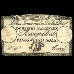 1792 France RARE 25 Sols Assignat Currency Hi Grade (CUR-05890)