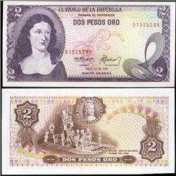1976 Colombia 2 Pesos Crisp Uncirculated Note (CUR-05725)