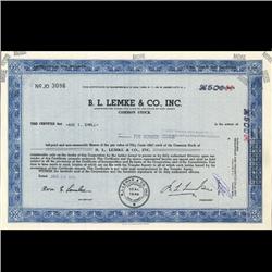 1960s Lemke Stock Certificate Scarce Blue Overprint (COI-3433)