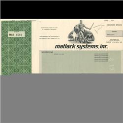 1980s Matlack Systems Stock Certificate Scarce (COI-3428)